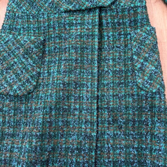 Vintage Green Tweed Coat Plaid Long Coat Wool  Unique Artsy S - Picture 9 of 11